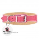 MKR173822 Ошейник-селедка Mr.Kranch для собак из натуральной кожи с QR-адресником, 24-30см, розовый